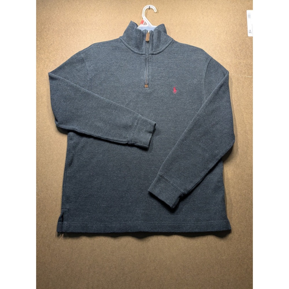 Polo Ralph Lauren Mens Quarter Zip Pullover Sweater Charcoal Grey Red Pony Small